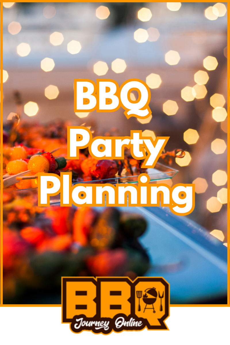 A close-up of colorful grilled skewers with blurred lights in the background, overlaid with the text "BBQ Party Planning: Tips for Hosting a Memorable Event.