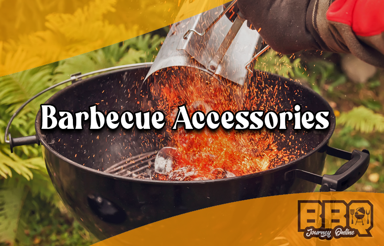 Barbecue accessories featuring a person cooking on a grill.