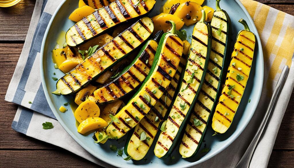 Grilled Zucchini and Yellow Squash with Hot Honey Vinaigrette