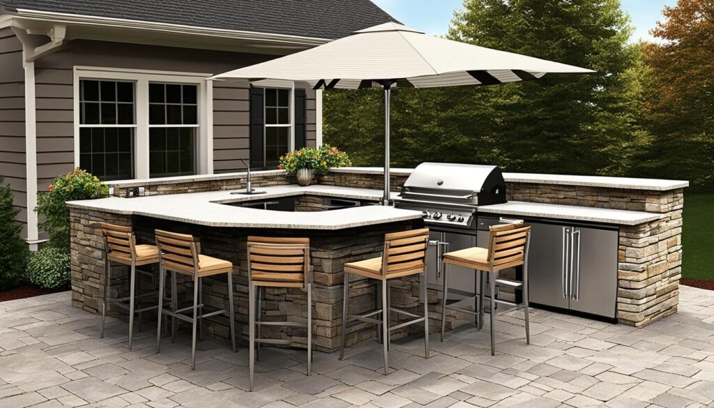 Outdoor Kitchen with Bar Seating