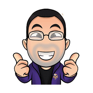 Illustration of a smiling man in glasses, wearing a purple jacket and pointing both thumbs towards himself.