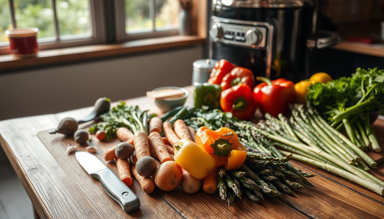 preparing vegetables for smoking