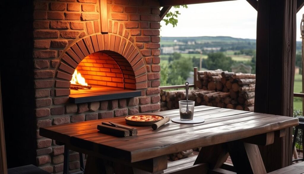 wood-fired pizza oven setup